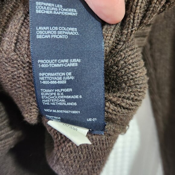 Tommy Hilfiger Sweater Size Medium Knit Brown 1/4 Zip Pullover Patched Elbows - Picture 7 of 10